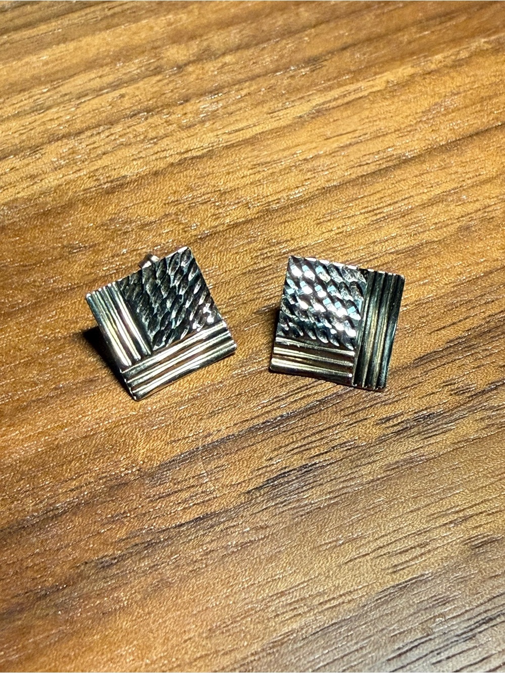 Vintage 14kt Yellow Gold Textured Square Earrings